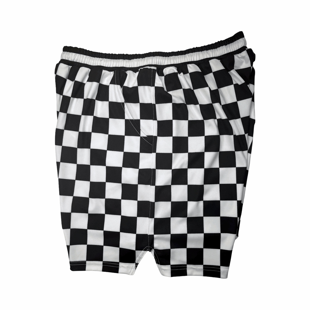 CHECKMATE Basketball Shorts – Soft-QD (Quick-Dry) • Black/White Checker Trap'n Shorts