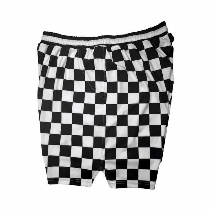 CHECKMATE Basketball Shorts – Soft-QD (Quick-Dry) • Black/White Checker Trap'n Shorts