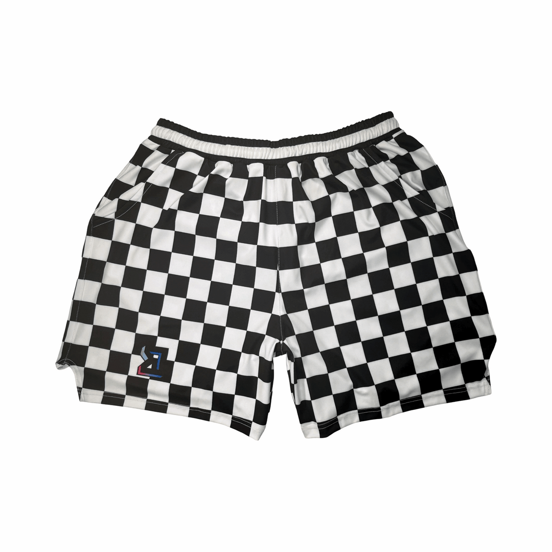 CHECKMATE Basketball Shorts – Soft-QD (Quick-Dry) • Black/White Checker Trap'n Shorts