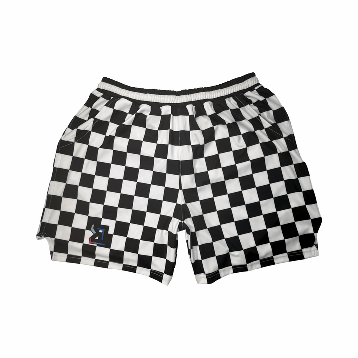 CHECKMATE Basketball Shorts – Soft-QD (Quick-Dry) • Black/White Checker Trap'n Shorts