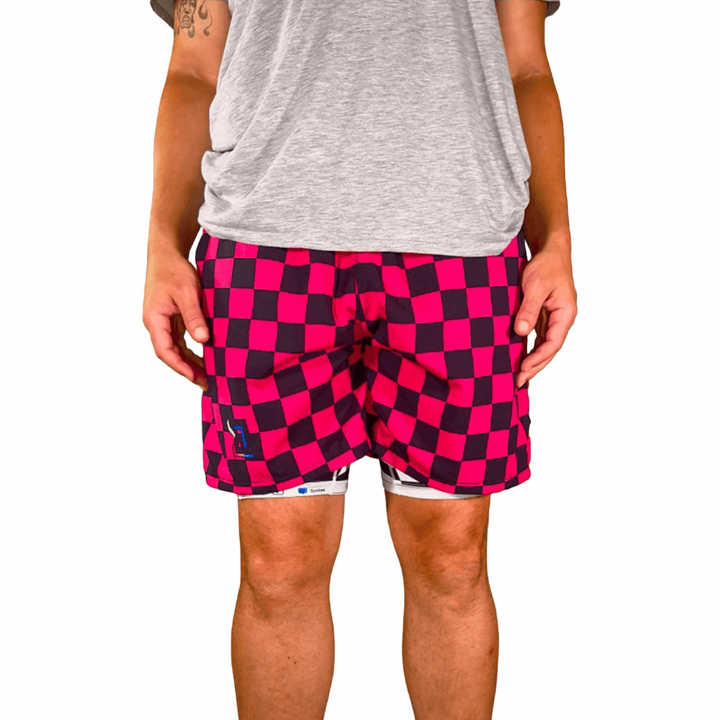 CHECKMATE GO | PINK Water Resistant 4-Way Stretch Dry-Fit Trunks Trap'n Shorts