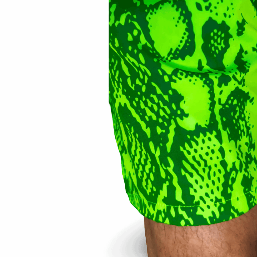 NEON MAMBA GO | Neon Green Snake Patterned Water Repellent Shorts Trap'n Shorts