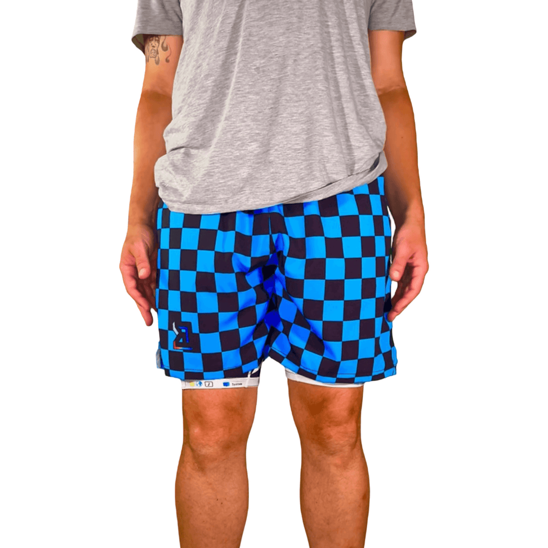 CHECKMATE GO | BLUE Checkered Water Resistant 4-Way Stretch Dry-Fit Trunks Trap'n Shorts