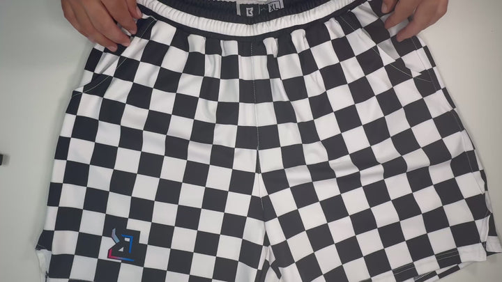 CHECKMATE Basketball Shorts – Soft-QD (Quick-Dry) • Black/White Checker