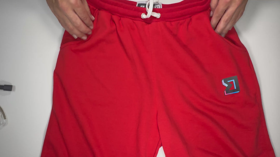 Premium Athletic Red Jogger Shorts – Breathable Loopback Non-Fleece