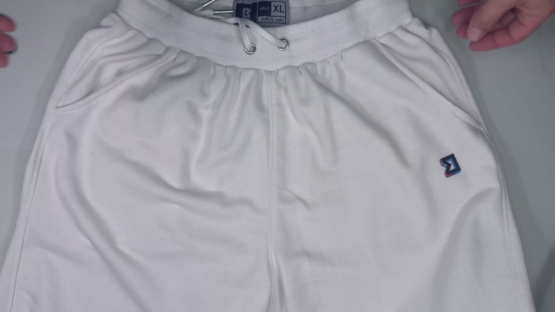 White Loopback Terry Jogger Shorts — Premium Cotton