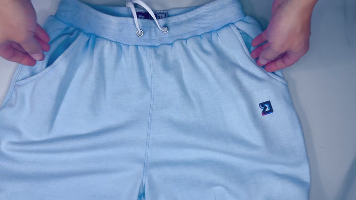 Sky Blue Loopback Terry Jogger Shorts — Premium Cotton