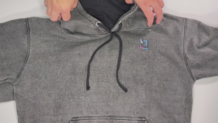 ASH grey acid-wash fleece-lined hoodie by Trap’N Shorts with chest logo.