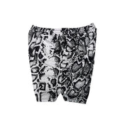 Black and white patterned shorts on a white background