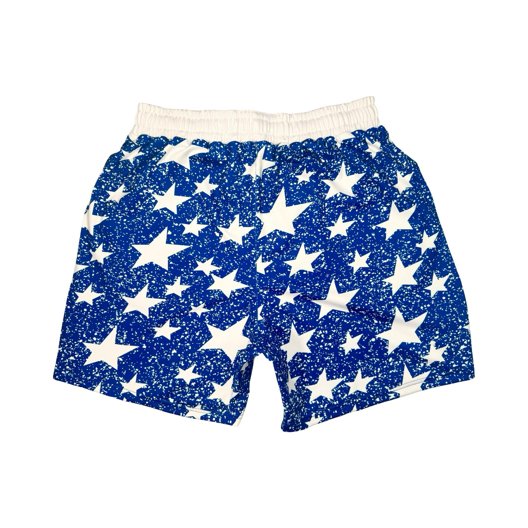 Navy blue smooth dry fit shorts with white star snow pattern