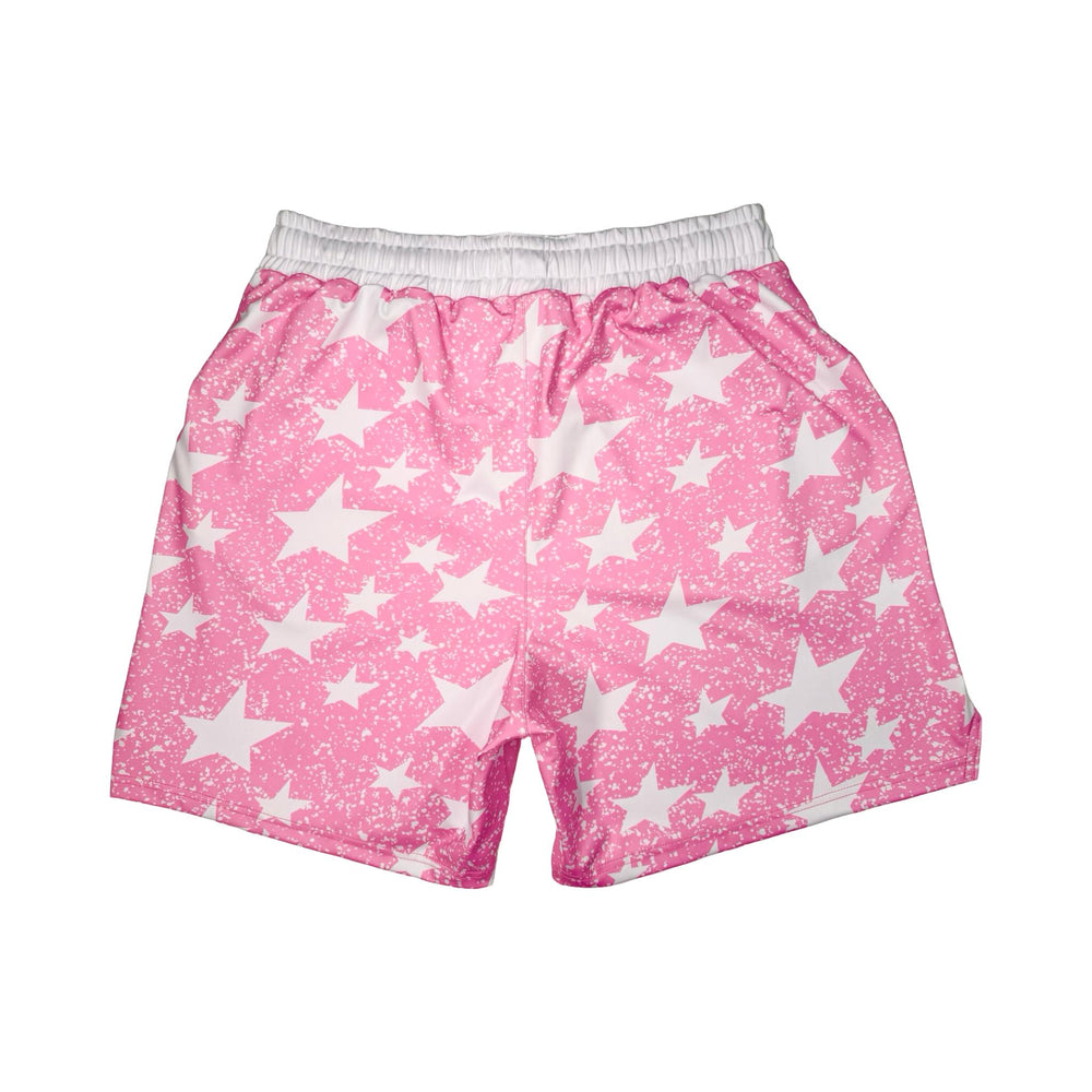 Pink soft dry fit shorts with white snowy star pattern