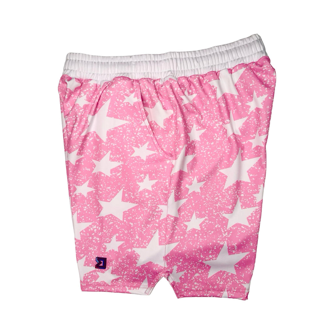 Pink soft dry fit shorts with white snowy star pattern