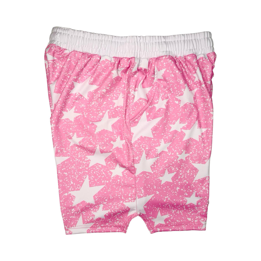 Pink soft dry fit shorts with white snowy star pattern