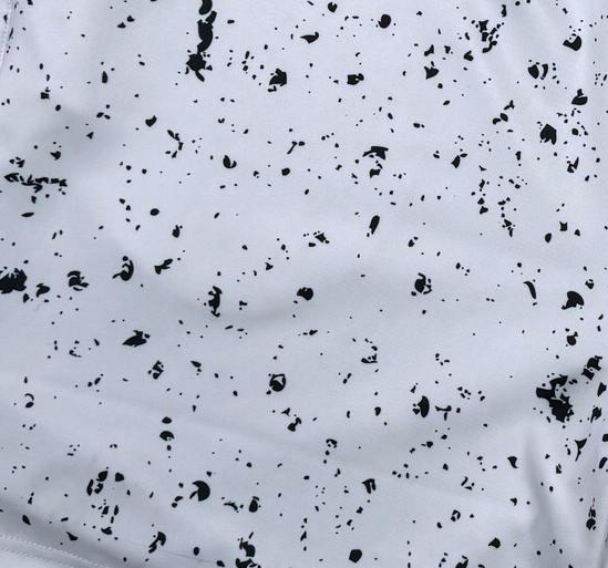 Speckle Soft QD basketball shorts with white/black splatter design. Lightweight, smooth, moisture-wicking  by Trap’N Shorts.