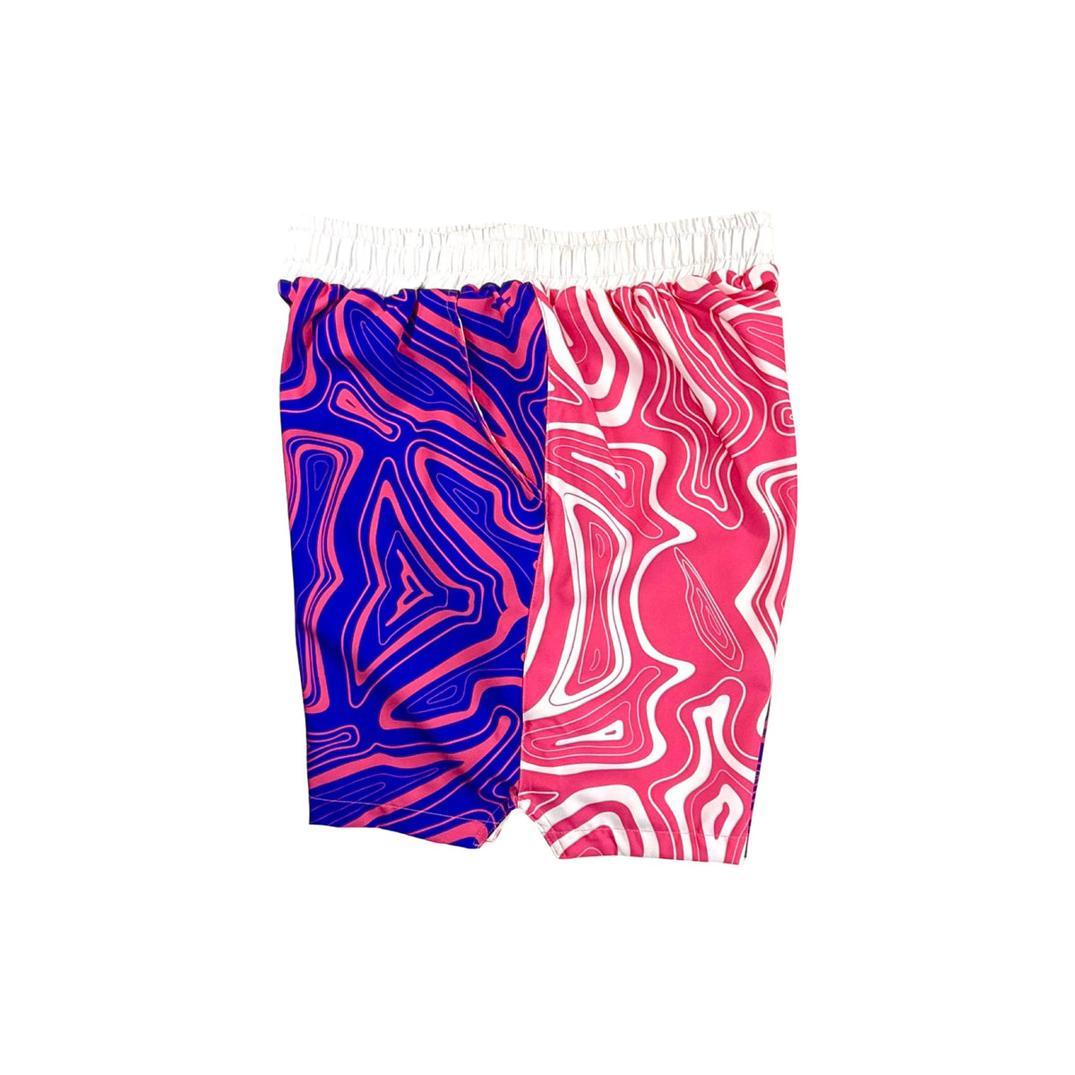 Pair of shorts with pink and purple swirl pattern