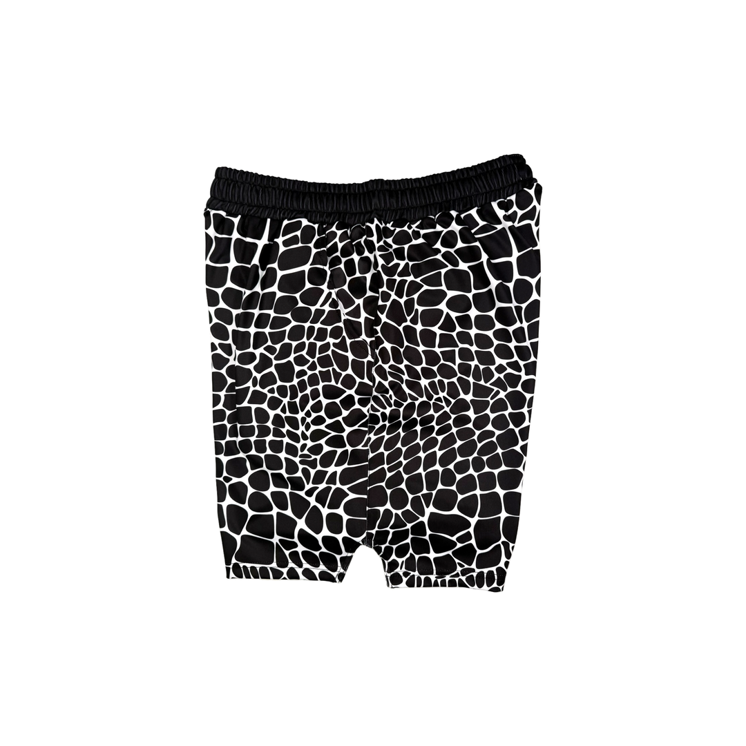 Viper Soft Quick-Dry shorts with dark reptile-scale pattern, lightweight feel, and above-knee fit. Made to Order performance shorts by Trap’N Shorts.