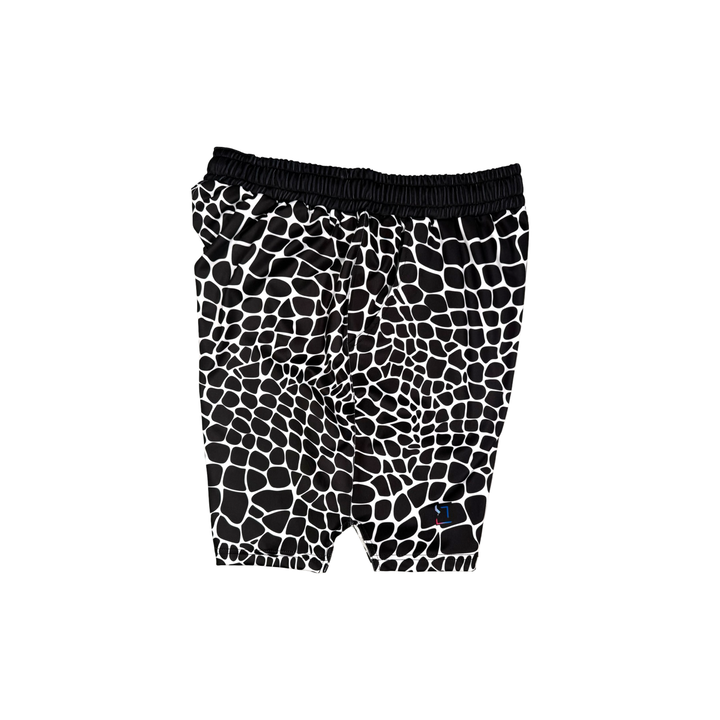 Viper Soft Quick-Dry shorts with dark reptile-scale pattern, lightweight feel, and above-knee fit. Made to Order performance shorts by Trap’N Shorts.