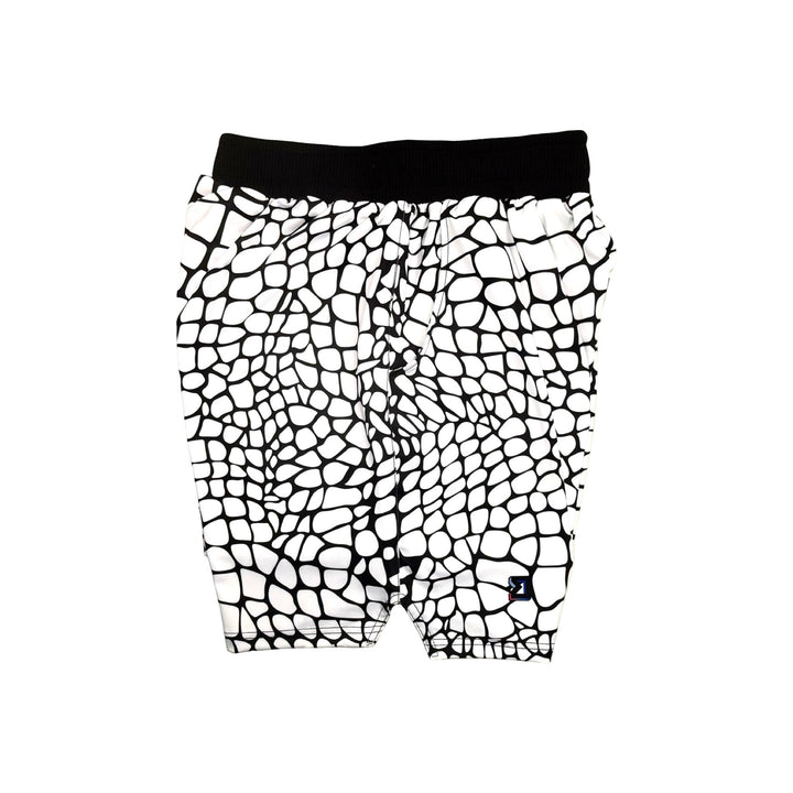 White and black gator/zombie patterned smooth dry fit shorts